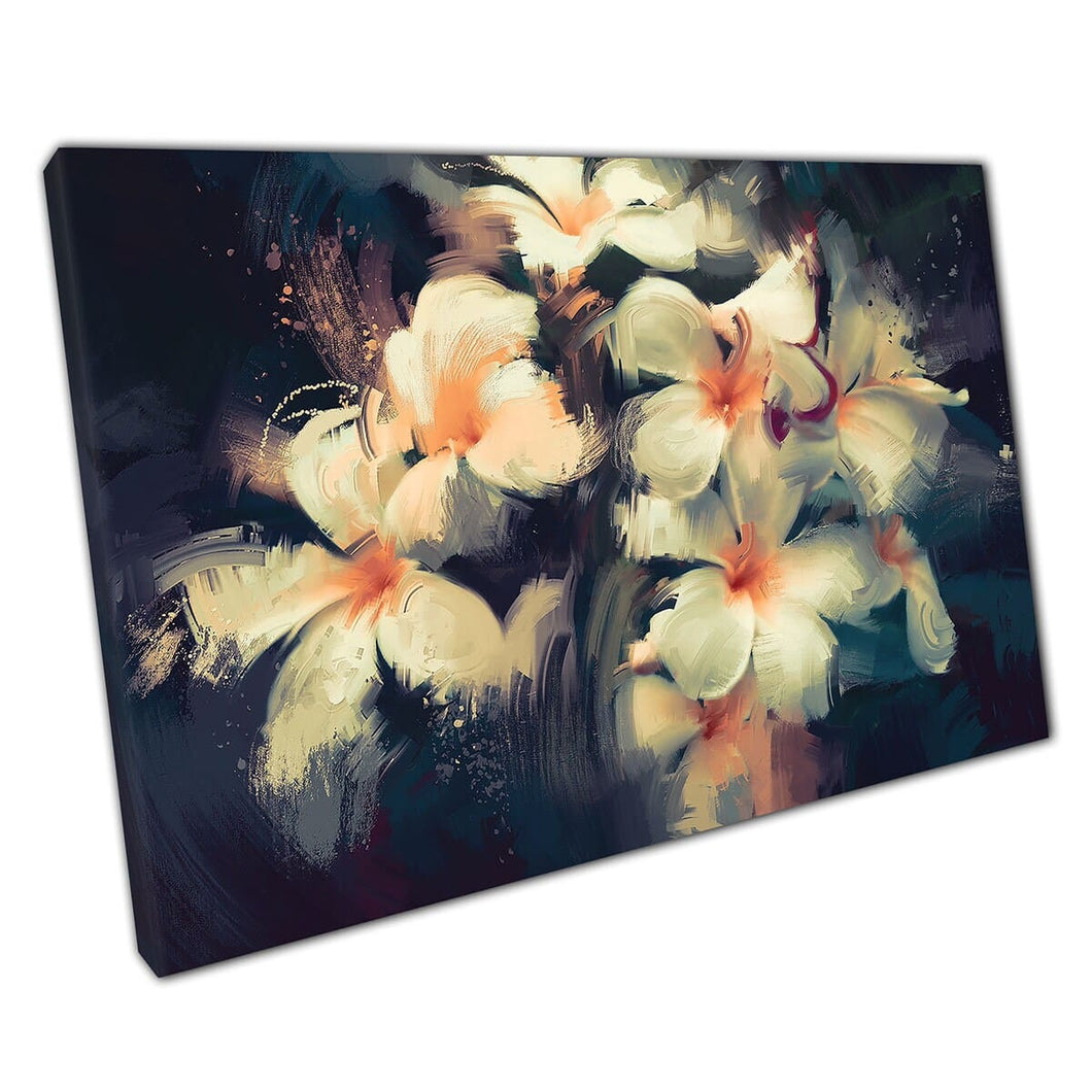 Beautiful White Delicate Flowers Textured Brush Strokes Painting Wall Art Print On Canvas Mounted Canvas print