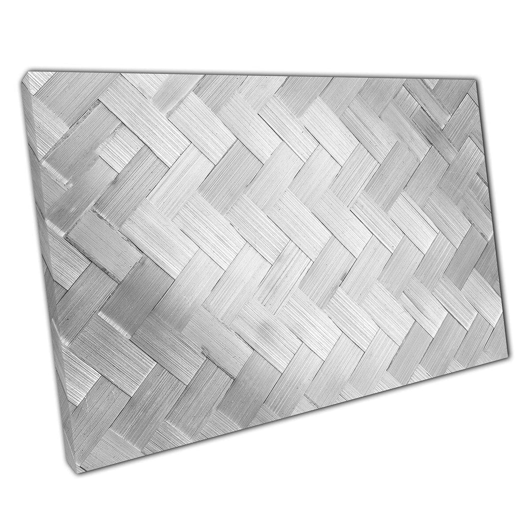 Abstract Close Up Of Silver White Woven Bamboo Texture Pattern Style Wall Art Print On Canvas Mounted Canvas print