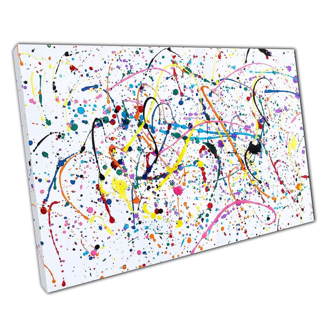 Abstrakte mehrfarbige Regenbogenfarbe Splatter Spritzer und Tropfen künstlerische Kunstwerk Wandkunstdruck auf Leinwand montiertes Leinwand Druck