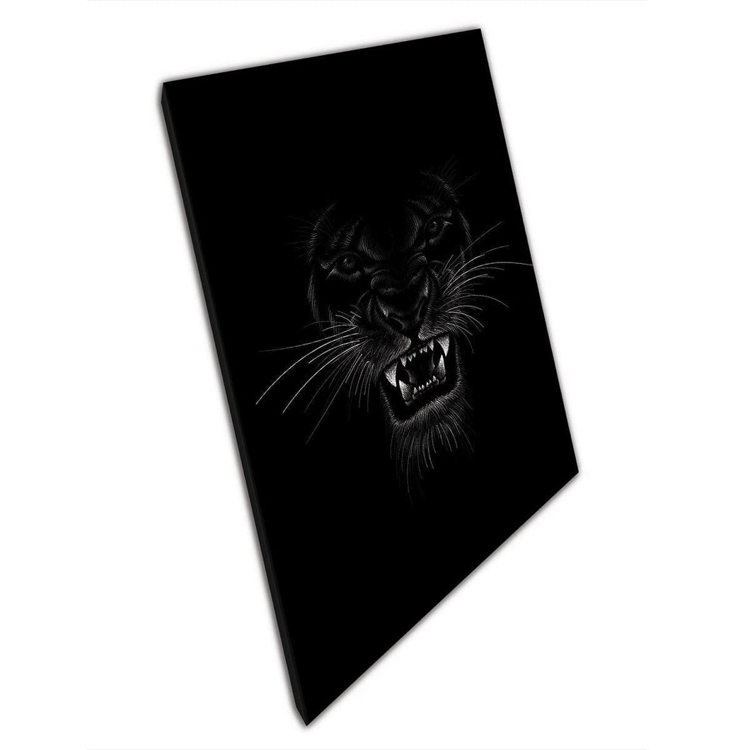 Snarling Growling Wild Cat Panther Illustration Wall Art Print On Canvas Mounted Canvas print