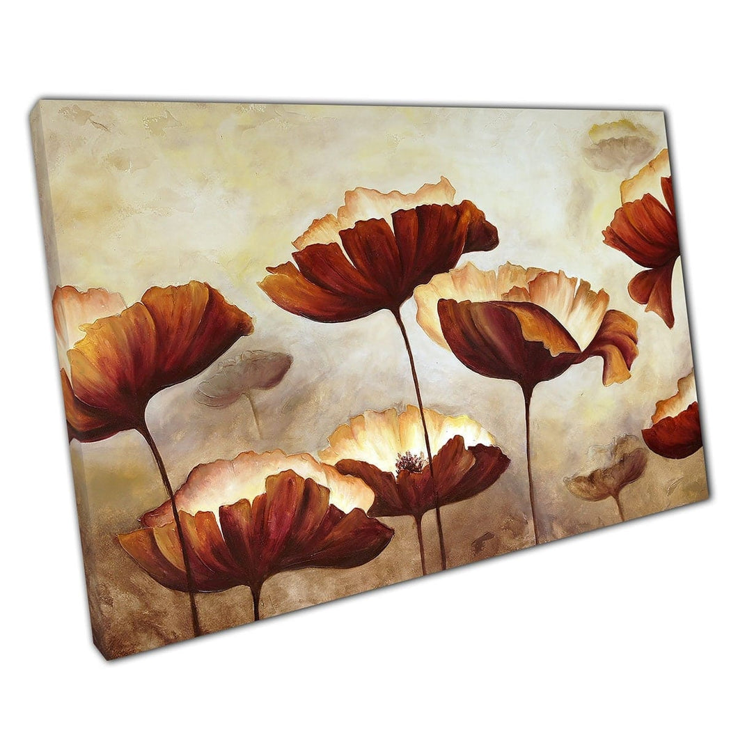 Vintage Sepia Toned Poppy Painting Delicate Classic Artwork Style Wall Art Print On Canvas Mounted Canvas print