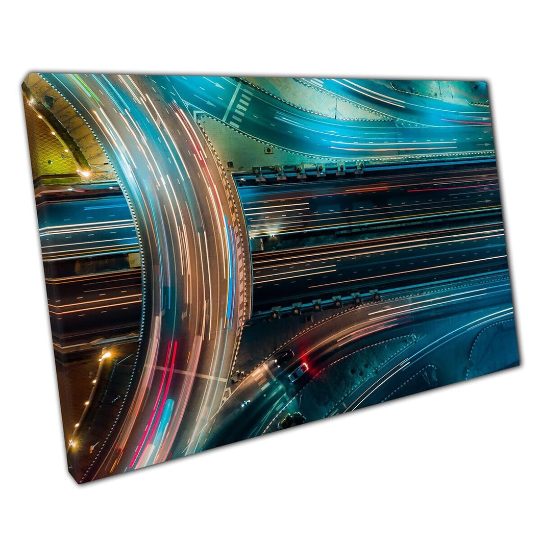 Aerial View Of Road Traffic Motorways Road Infrastructure Long Exposure Photography Wall Art Print On Canvas Mounted Canvas print