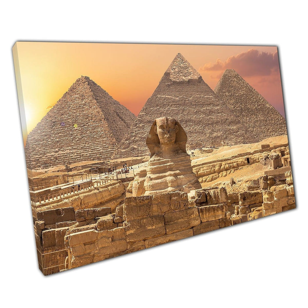Sphinx And Pyramids Giza Cairo Egypt Famous Landmarks Wonder Of The World Wall Art Print On Canvas Mounted Canvas print