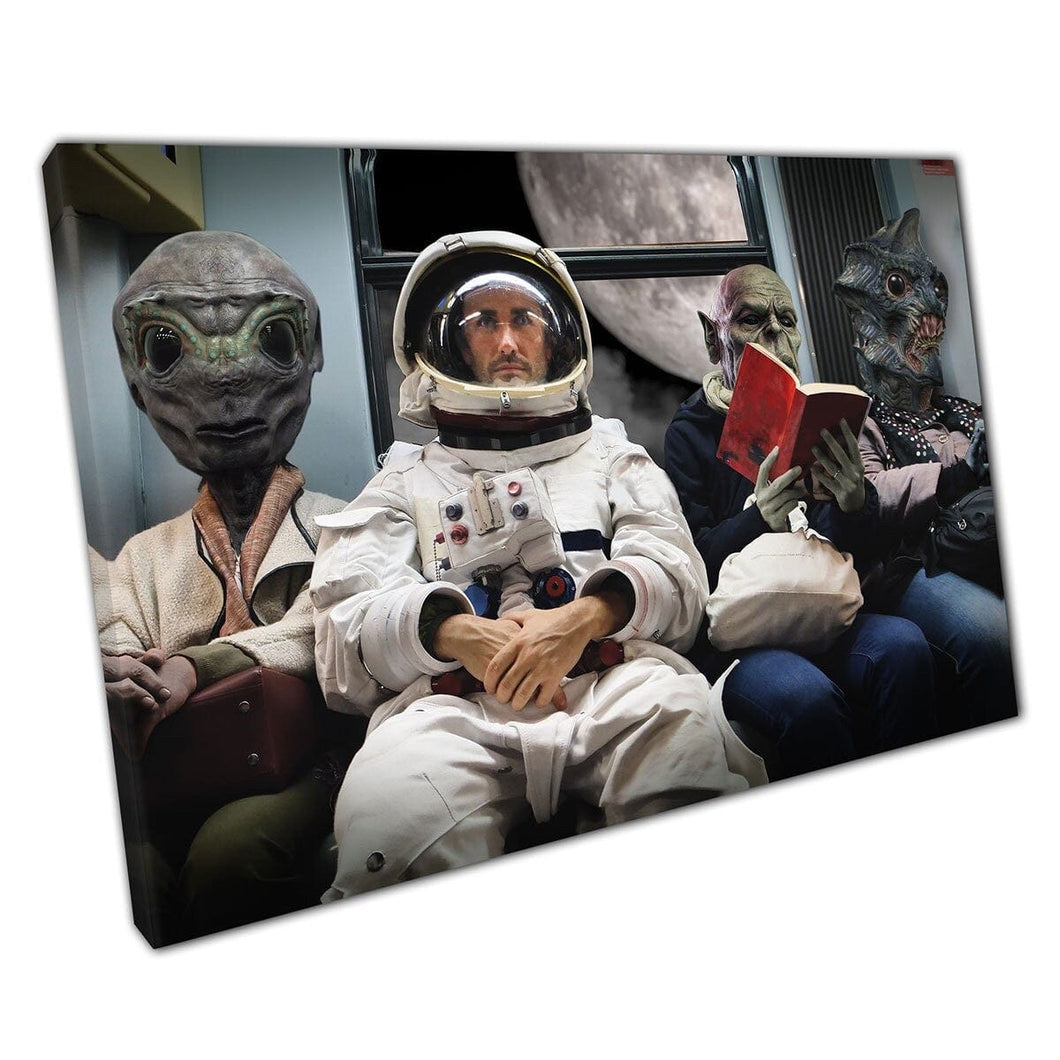 Astronaut Travelling With Aliens Surrealism Space Travel Scene Sci-Fi Fantasy Wall Art Print On Canvas Mounted Canvas print