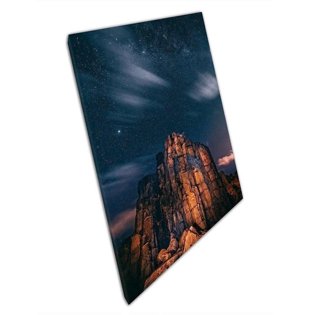 Unusual Rock Formation Under Starry Galaxy Night Sky Exploration Wall Art Print On Canvas Mounted Canvas print