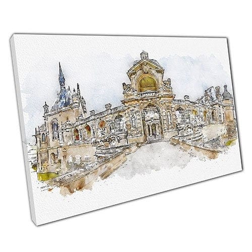 Print on Canvas Watercolour French Chateau Art Ready to Hang Wall Art Print Mounted Canvas print