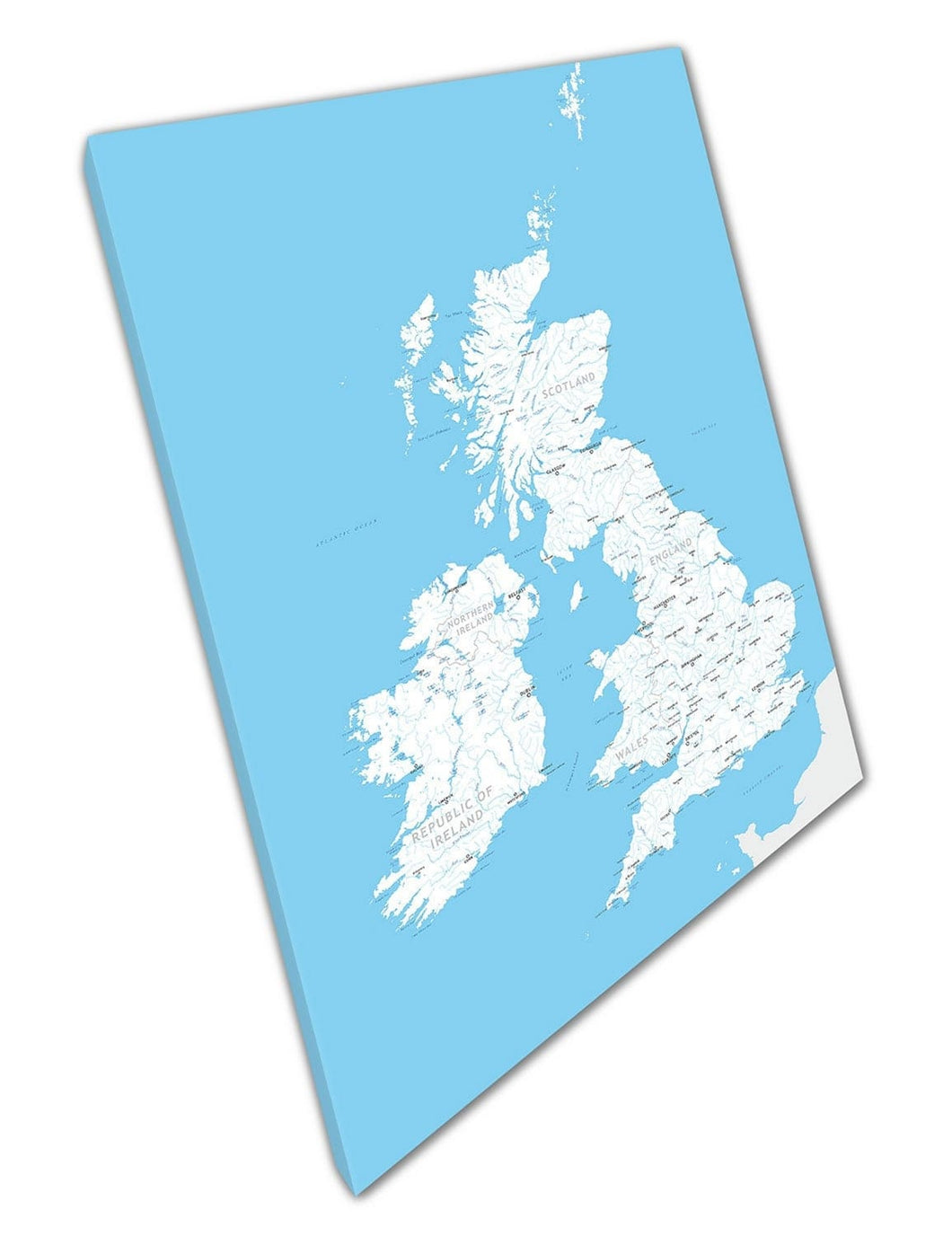 UK Map Great Britain Ireland River names Blue Map Art Ready to Hang Wall Art Print Mounted Canvas print