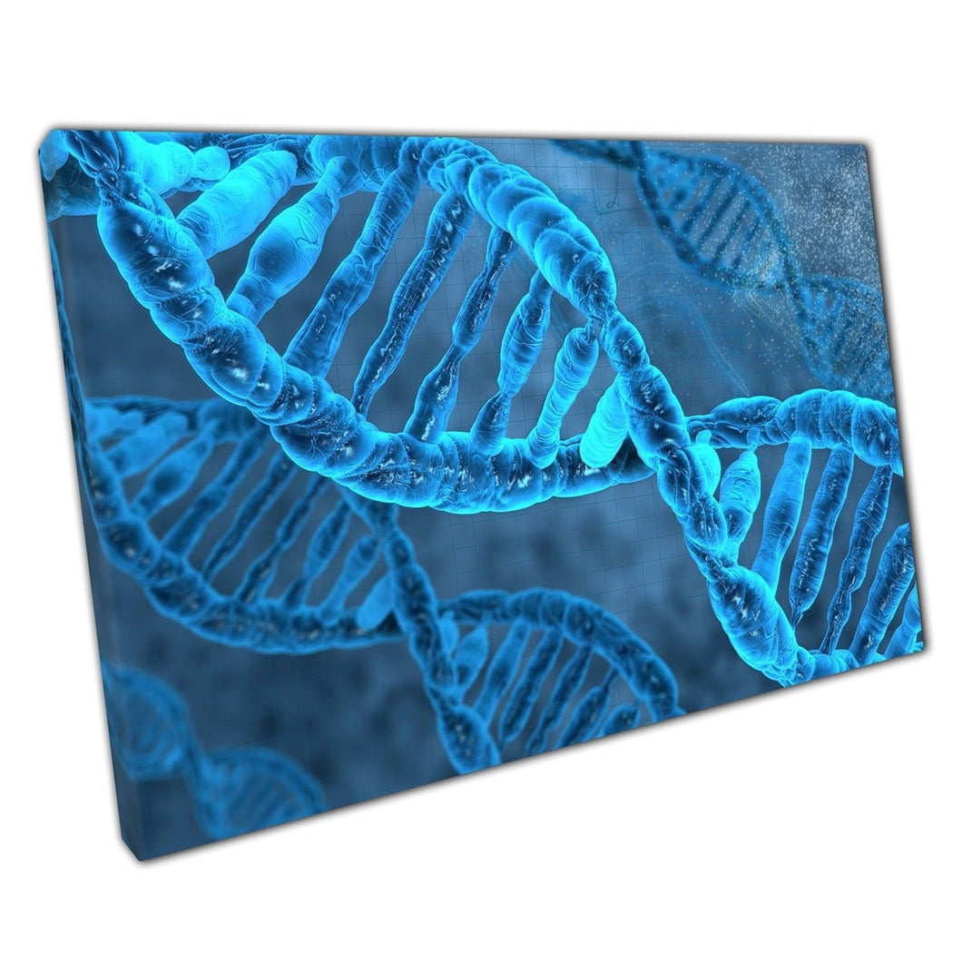 Blue Digital Illustration Of DNA Molecules Science Biology Detailed Artwork Wall Art Print On Canvas Mounted Canvas print