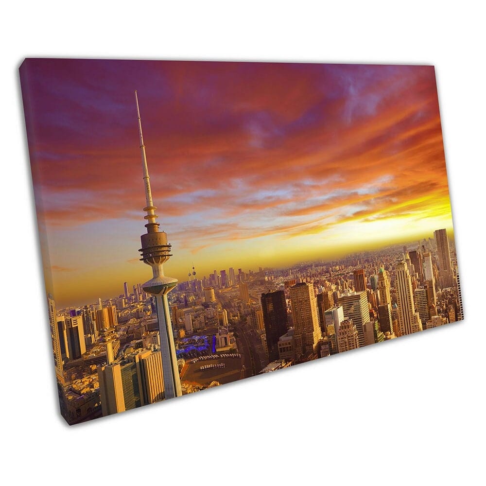 sunset over the city of Kuwait in the Middle East Cityscape Ready to Hang Wall Art Print Mounted Canvas print