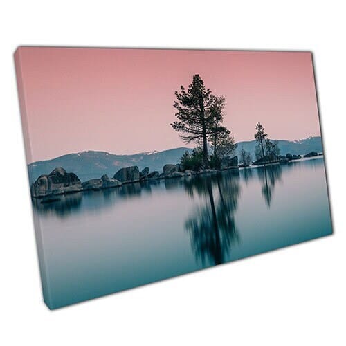 Print on Canvas Pink Sky Over Lake and Trees Ready to Hang Wall Art Print Mounted Canvas print