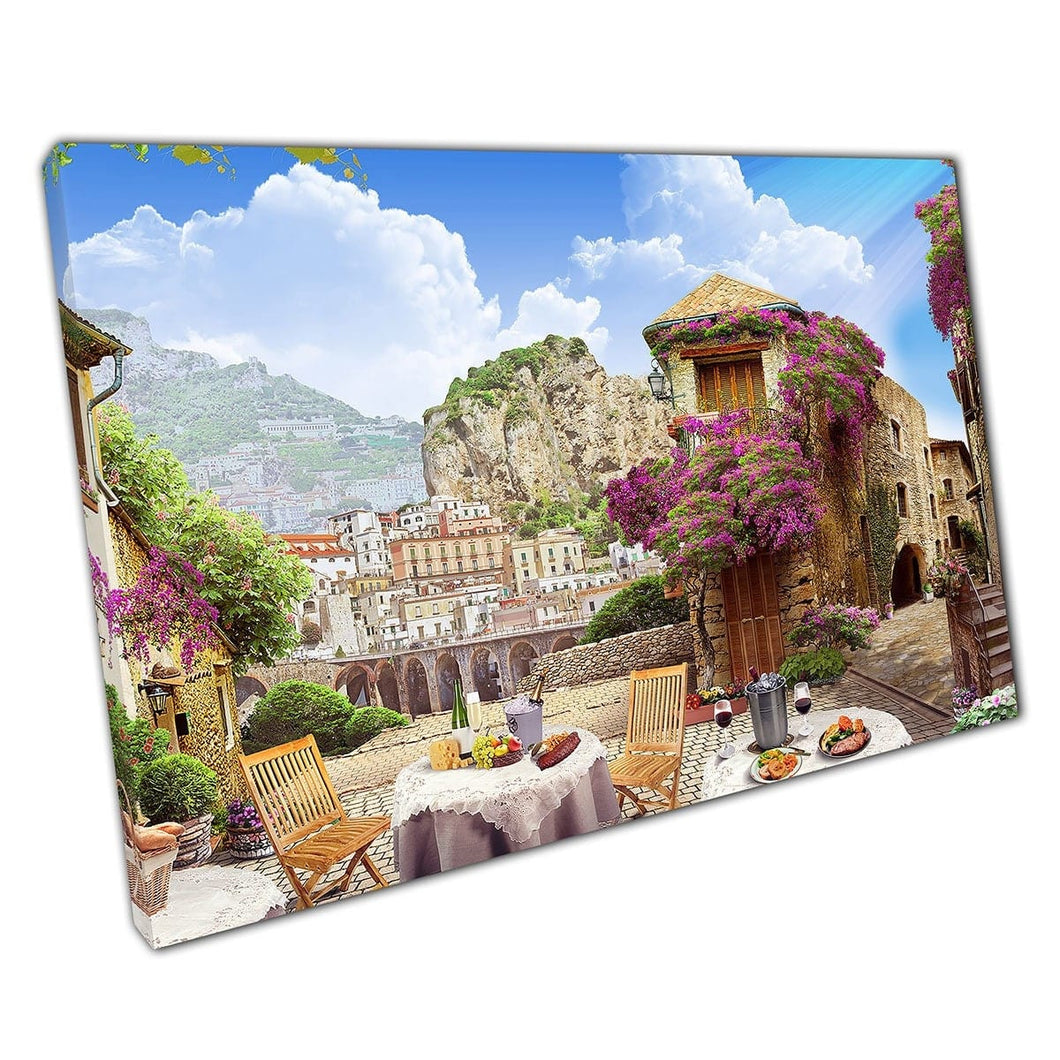 Ancient Street Of European City Filled With Foliage Wall Art Print On Canvas Mounted Canvas print