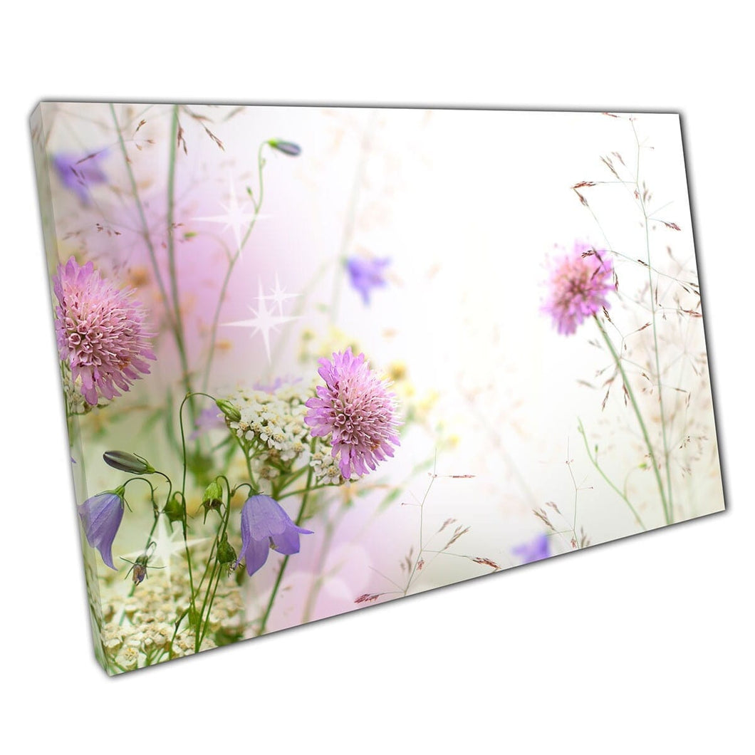 Magical Delicate Pink Purple Cream Small Flowers Floral Meadow Spring Summer Nature Wall Art Print On Canvas Mounted Canvas print