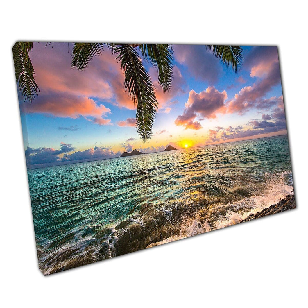 Stunning Tropical Warm Cloudy Sunrise Paradise Seascape Lanikai Kailua Hawaii Wall Art Print On Canvas Mounted Canvas print