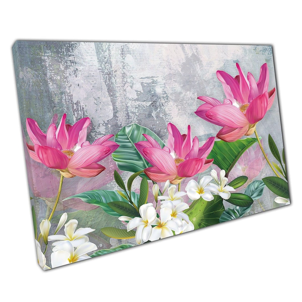 3D Illustration Style Pink White Blooming Spring Flowers Wall Art Print On Canvas Mounted Canvas print