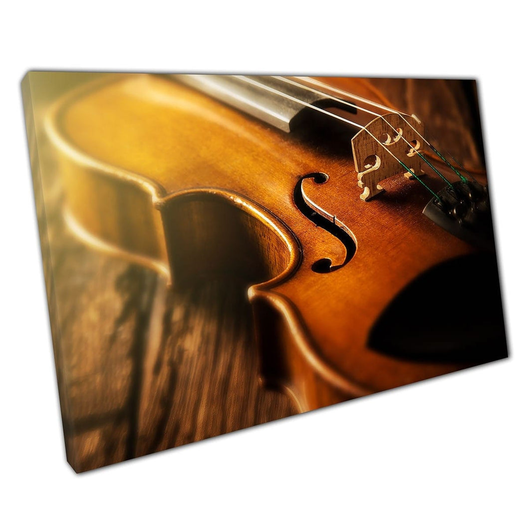 Elegant Violin In Ray Of Light Musical Instrument Photography Wall Art Print On Canvas Mounted Canvas print