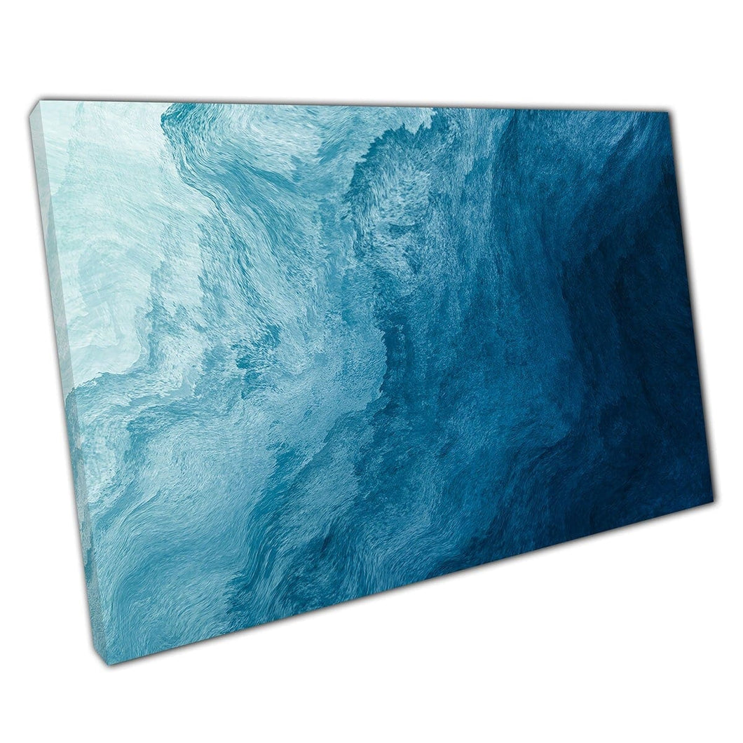 Abstract Tones Of Blue Flowing Liquid Fluid Style Sea Ocean Inspired Modern Minimal Wall Art Print On Canvas Mounted Canvas print
