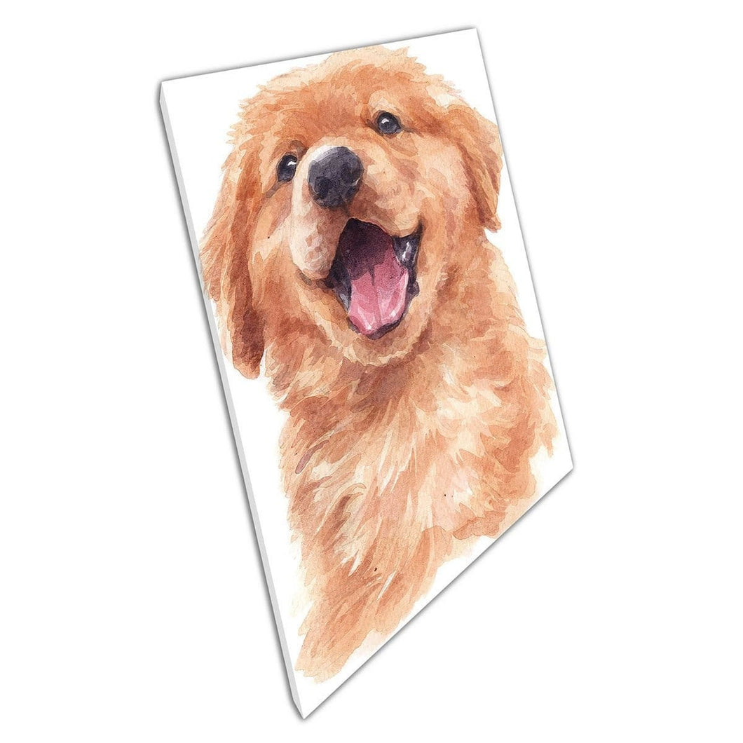Cute Fluffy Golden Retriever Dog Puppy Watercolour Painting Wall Art Print On Canvas Mounted Canvas print