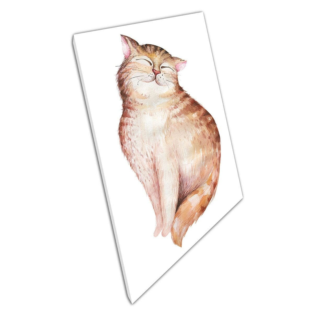 Cute Watercolour Cat Character Illustration Wall Art Print On Canvas Mounted Canvas print