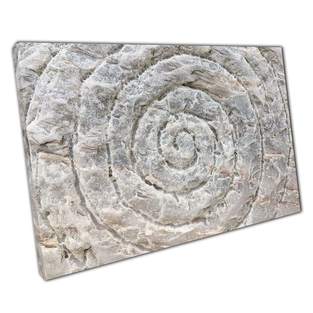 Abstract Spiral Carved Into Off White Stone Traditional Crafting Carving Portugal Wall Art Print On Canvas Mounted Canvas print