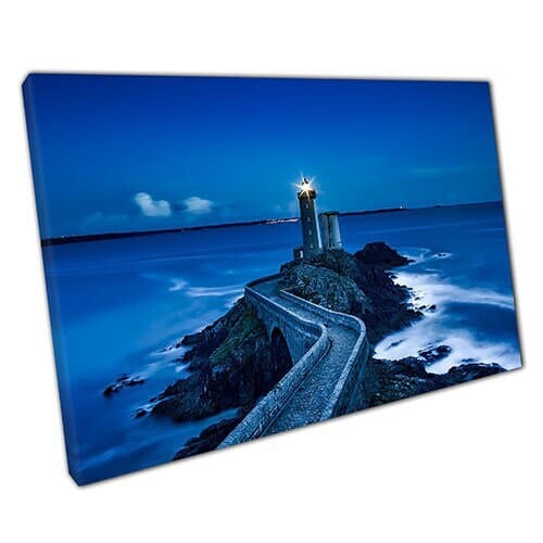 Print on Canvas Plouzané Lighthouse France at Night Ready to Hang Wall Art Print Mounted Canvas print