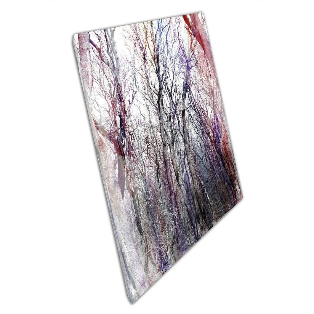 Abstract Haunting Creepy Woodland Forest Watercolour Trees Horror Reds Purples Wall Art Print On Canvas Mounted Canvas print