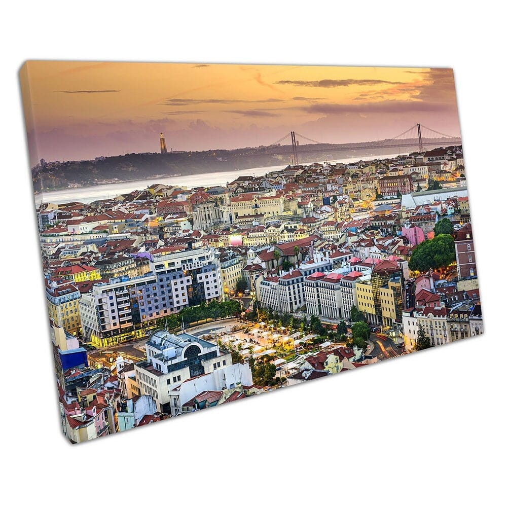 Cityscape skyline city of Lisbon at Dusk in Portugal Ready to Hang Canvas Wall Art Print Mounted Canvas print
