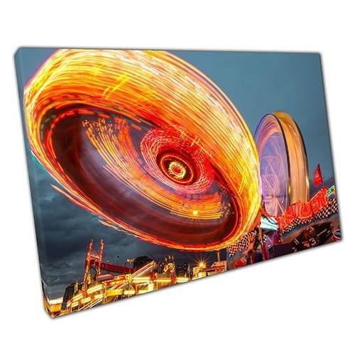 Print on Canvas Fairground Rides Bright Lights Ready to Hang Wall Art Print Mounted Canvas print