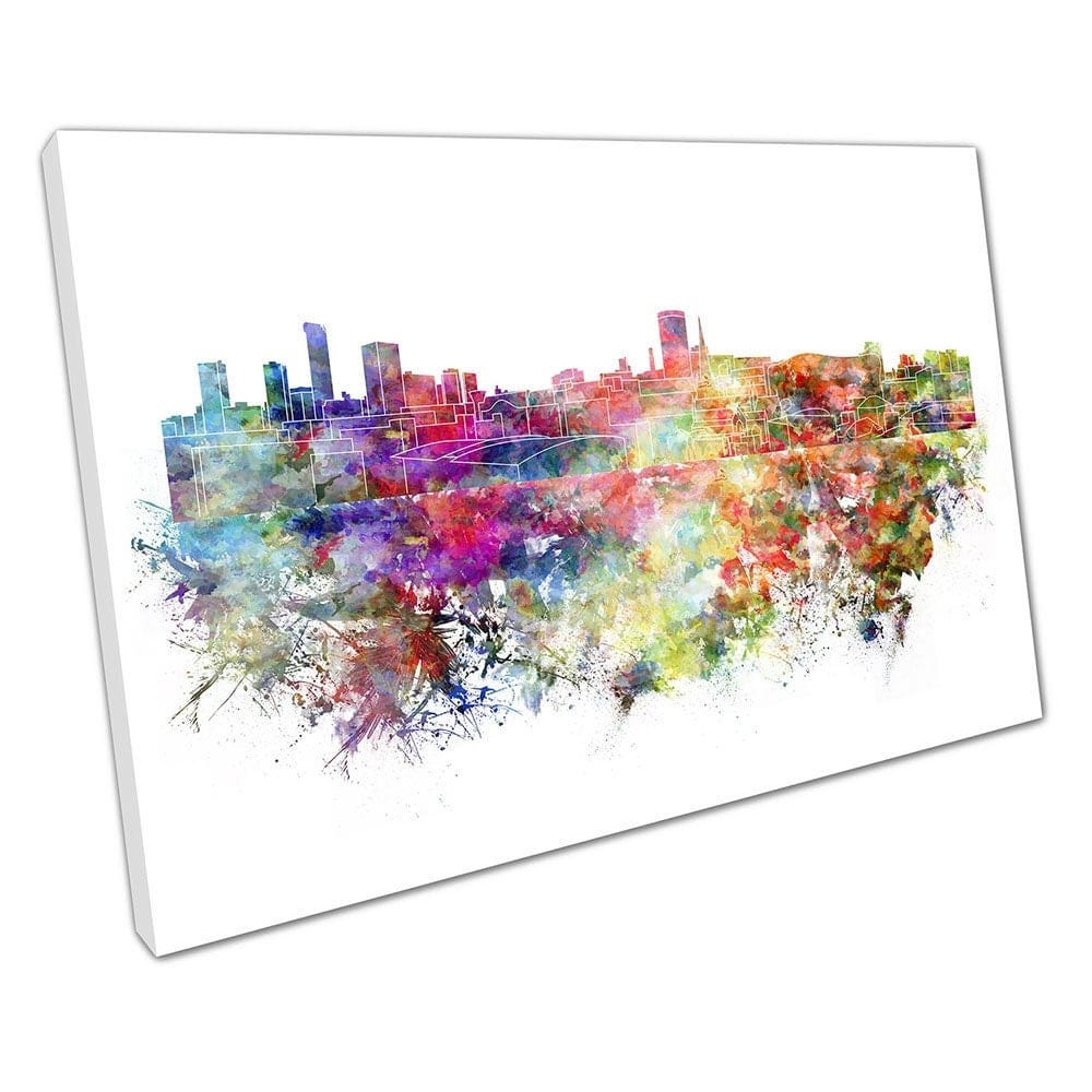Watercolour city of Birmingham West Midlands painterly Ready to Hang Wall Art Print Mounted Canvas print
