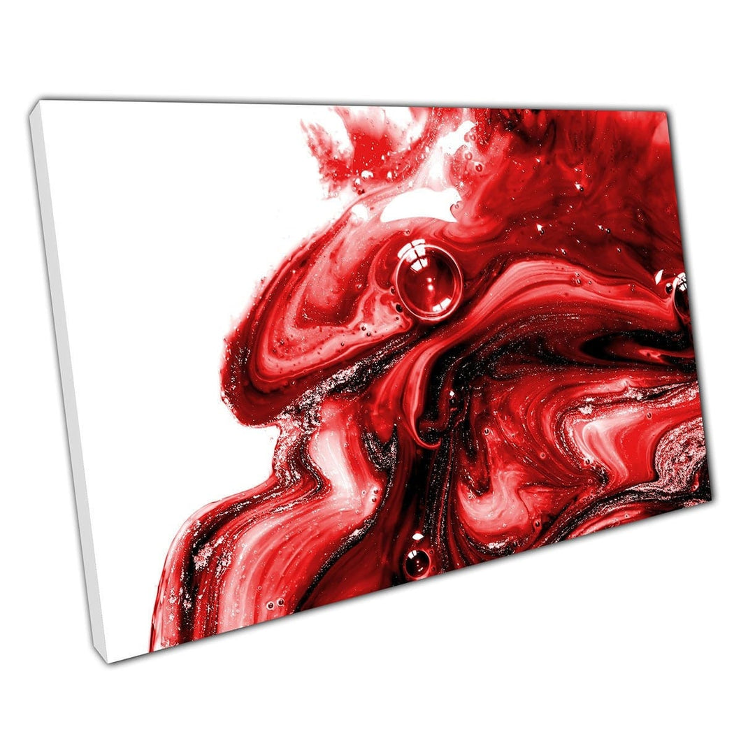 Deep Rich Red Paint Ink Swirling Marbling Fluid Free Flowing Technique Abstract Wall Art Print On Canvas Mounted Canvas print
