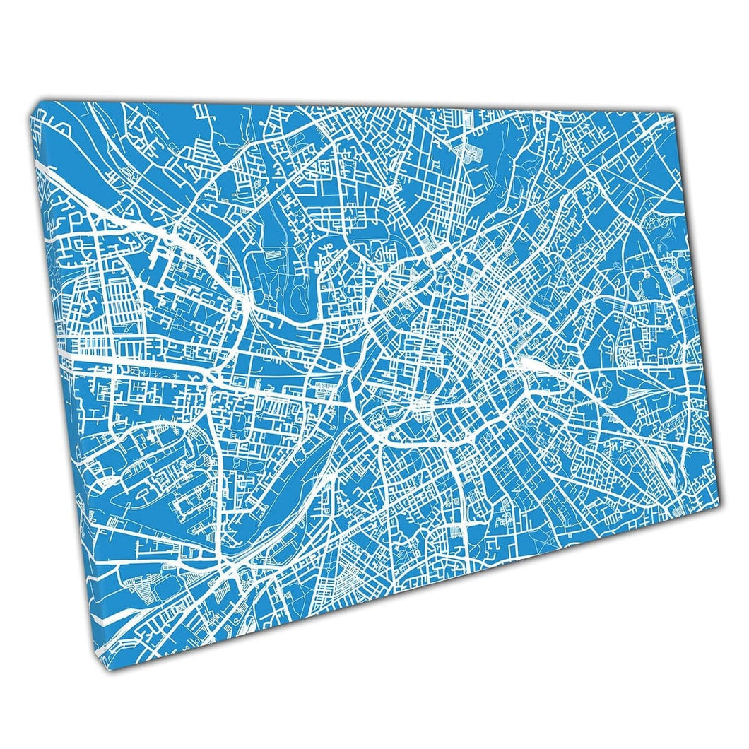 Bright Blue And White Urban Map Manchester England City Navigation Minimal Abstract Wall Art Print On Canvas Mounted Canvas print