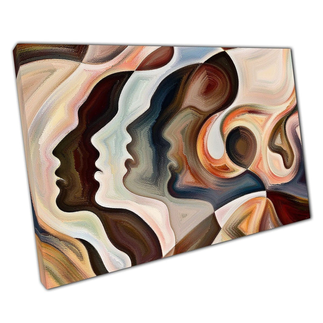 Abstract Free Flowing Human Profiles Brown Warm Toned Painted Style Wall Art Print On Canvas Mounted Canvas print