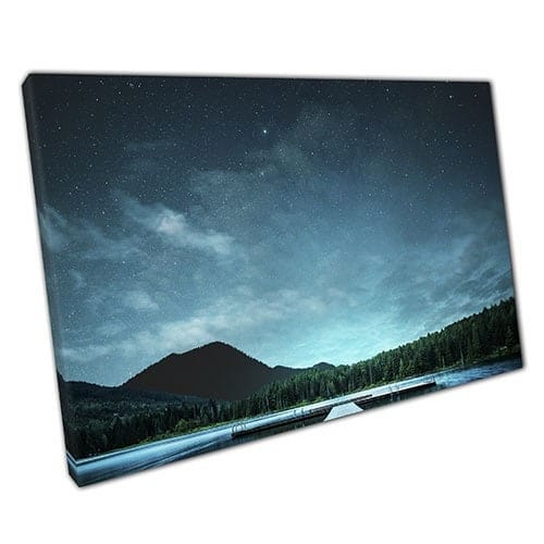Print on Canvas Starry Sky Over Woodland Lake Ready to Hang Wall Art Print Mounted Canvas print