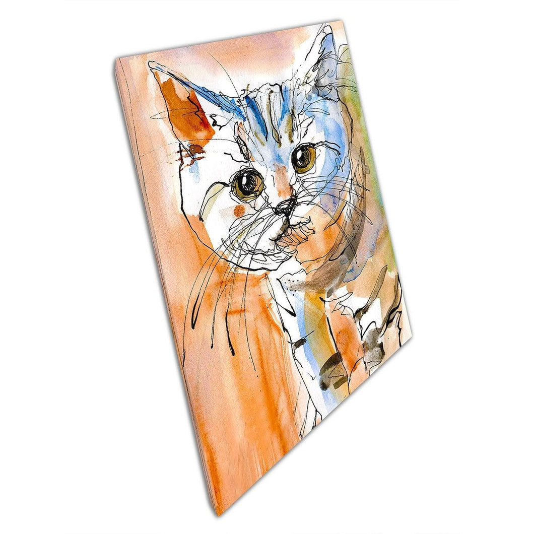 Cat Kitten Tabby Watercolour Pencil Painting Illustration Wall Art Print On Canvas Mounted Canvas print