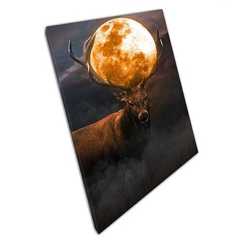 Print on Canvas Stag Antlers and Moon Ready to Hang Wall Art Print Mounted Canvas print