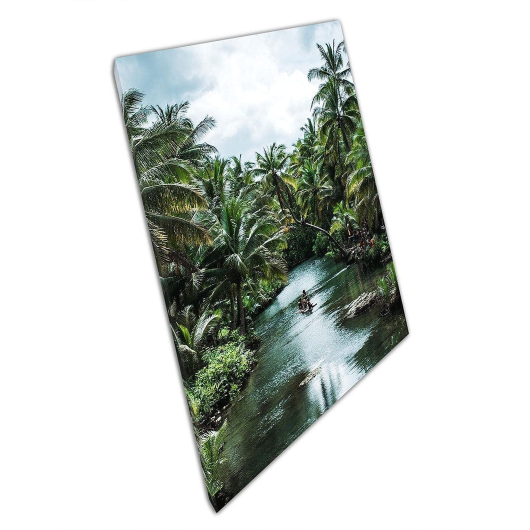 People Rafting On River Running Through Palm Tree Dense Jungle Siargao Philippines Wall Art Print On Canvas Mounted Canvas print