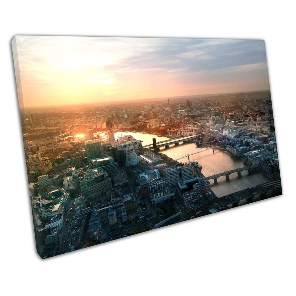City of London sunset over The River Thames & Bridges Ready to Hang Canvas Wall Art Print Mounted Canvas print