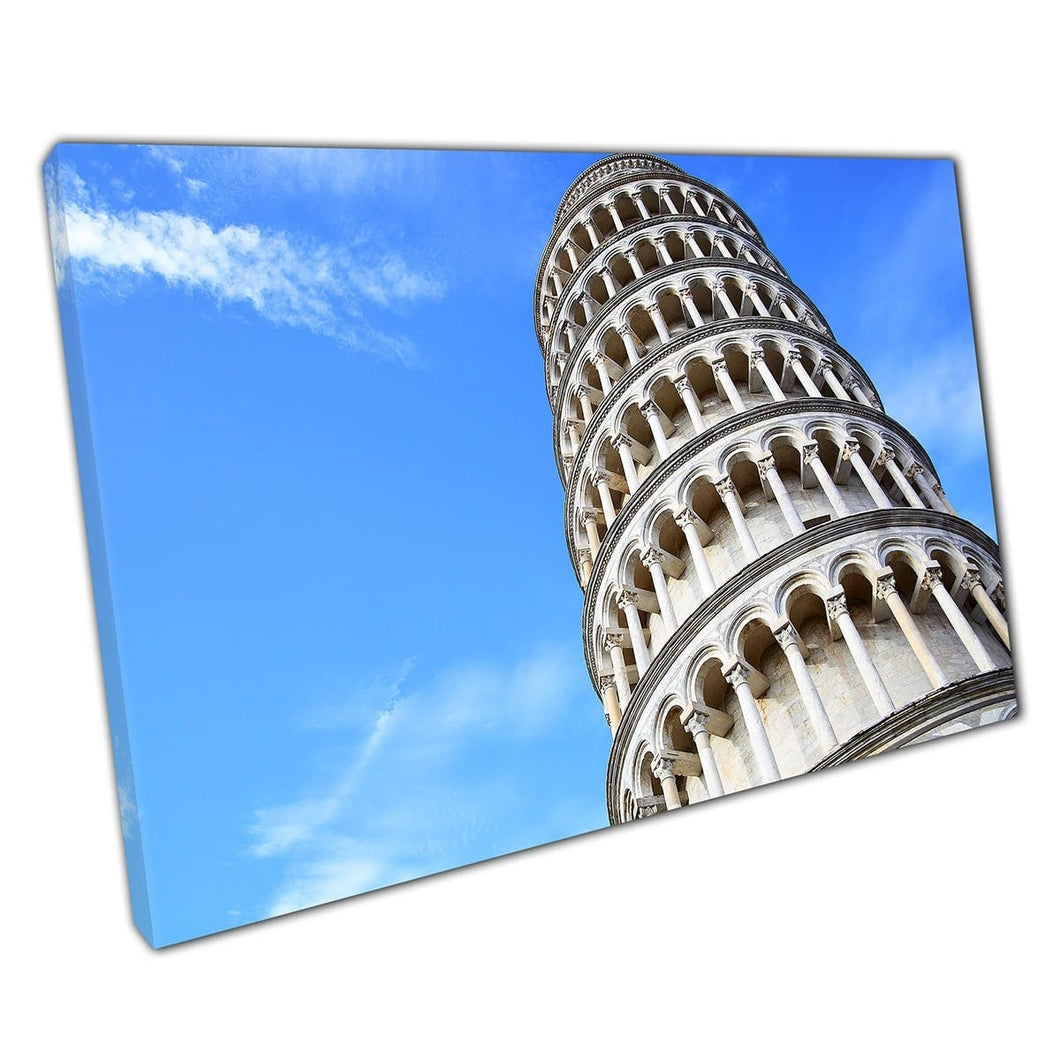 Leaning Tower Of Pisa Famous Iconic Tourist Landmark Under Blue Skies Italy Wall Art Print On Canvas Mounted Canvas print