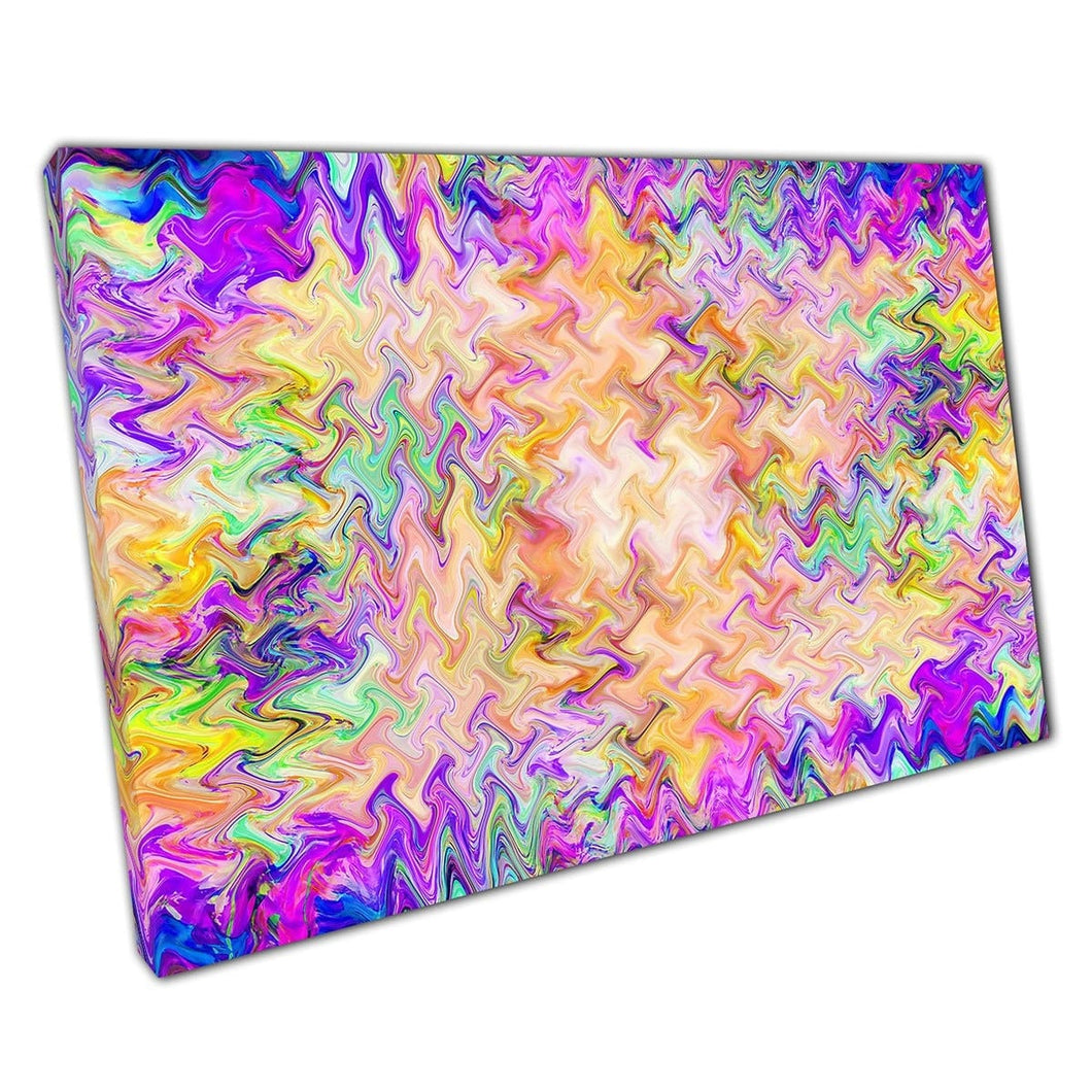 Abstract Vibrant Colourful Rainbow Angular Swirling Contemporary Psychedelic Artwork Wall Art Print On Canvas Mounted Canvas print