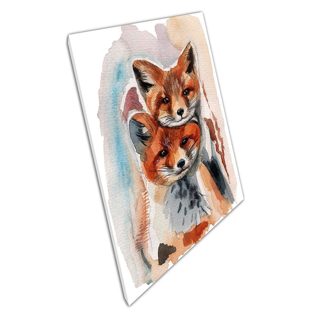Two Wild Foxes Snuggling Watercolour Painting Wall Art Print On Canvas Mounted Canvas print