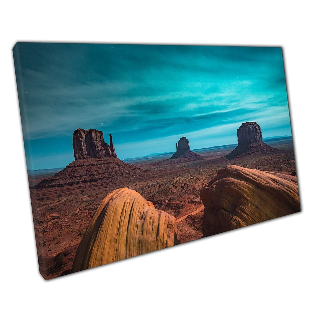 Stunning Monument Valley With Mittens And Merrick Butte Arizona USA Famous Landmark Wall Art Print On Canvas Mounted Canvas print