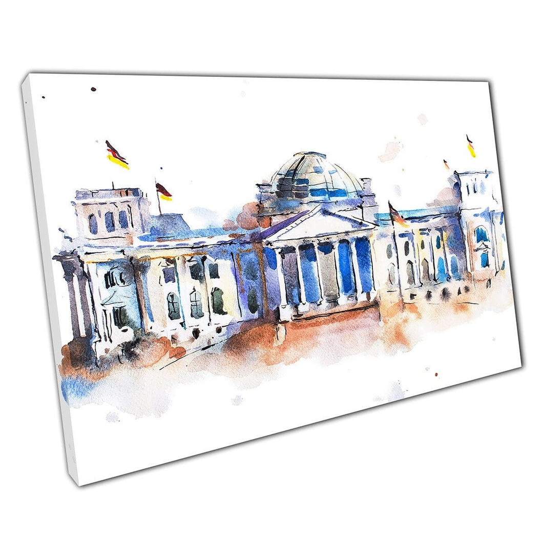 Minimalist Watercolour Illustration Of Famous Reichstag Landmark Building In Berlin Wall Art Print On Canvas Mounted Canvas print