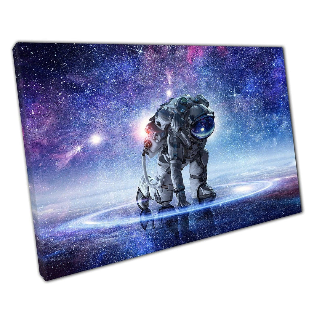 Adventurous Astronaut In Fantasy Space Galaxy Location Sci-Fi Universe Exploration Wall Art Print On Canvas Mounted Canvas print