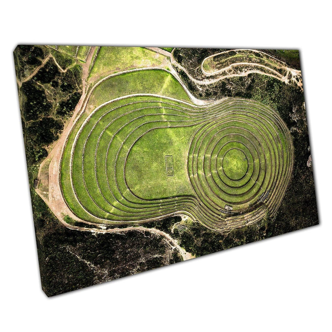 Aerial View Moray Archaeological Site Inca Ruins Maras Cusco Province Peru Wall Art Print On Canvas Mounted Canvas print