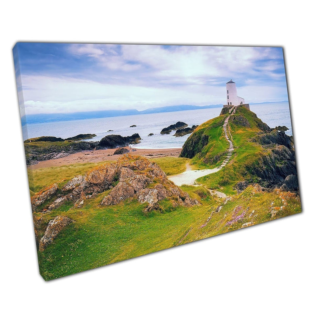 Lighthouse Landscape Llanddwyn Island Coast Of Anglesey North Wales Wall Art Print On Canvas Mounted Canvas print
