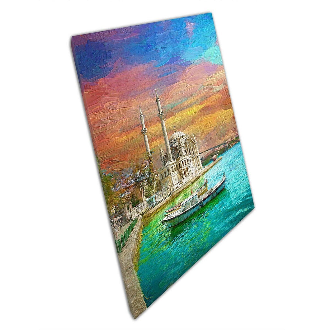 Ochtend zonsopgang over Ortakoy Moskee Bosporus Bridge Istanbul Turkije schilderij Wall Art Print op canvas gemonteerde canvas print